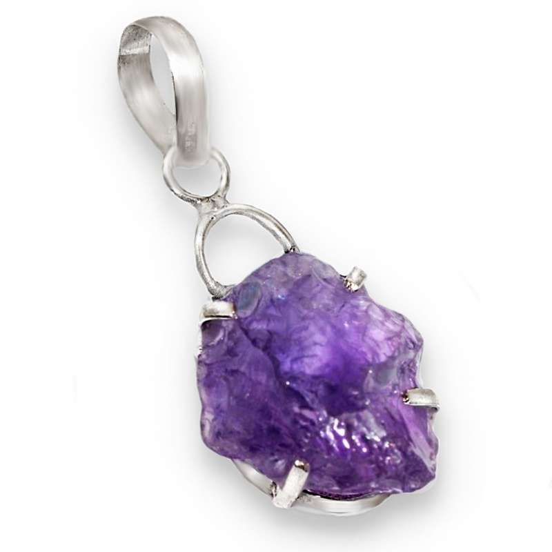 Natural Purple Amethyst Rough Gemstone 925 Sterling Silver Plated Handmade Pendant