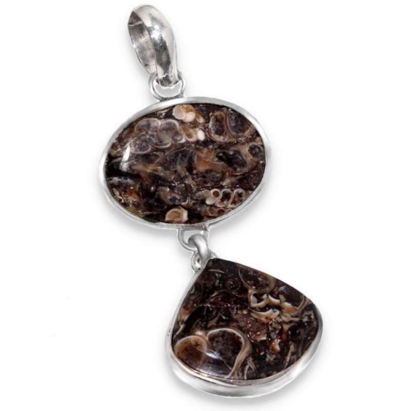 Handmade Natural Turritella Gemstone set in .925 Sterling Silver Plated Pendant