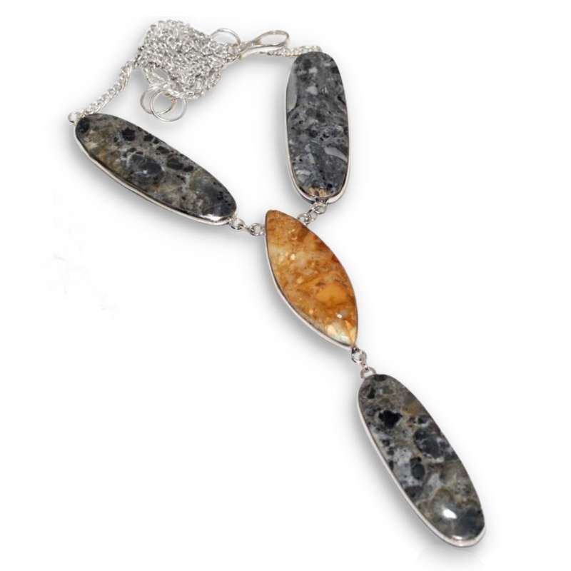 Natural Maligano Jasper Gemstone set in .925 Sterling Silver Plated Handmade Dainty Necklace