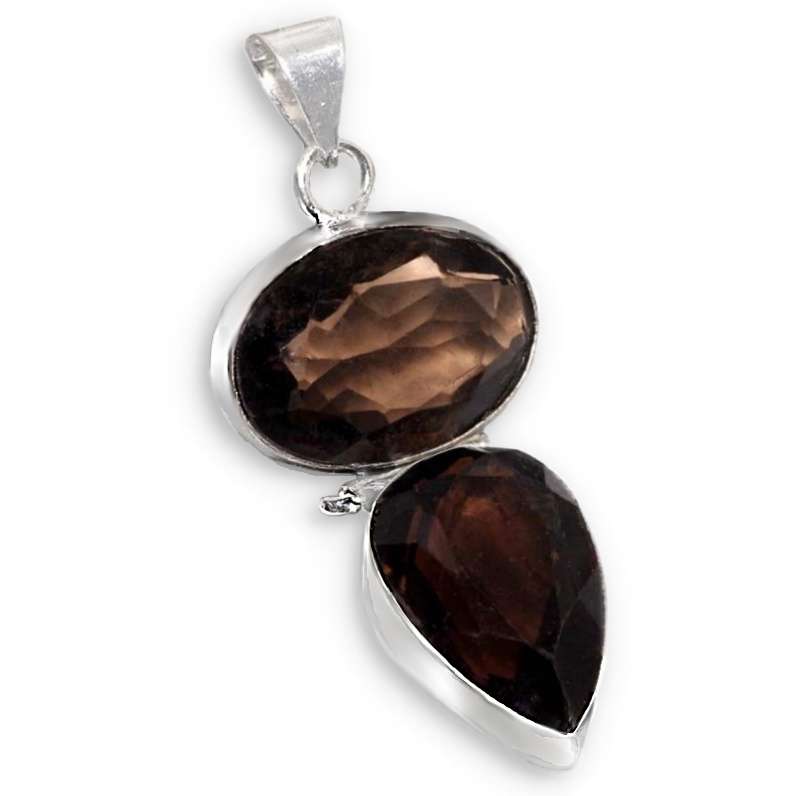Smoky Topaz Pear Shape Gemstone in .925 Sterling Silver Plated Handmade Antique Style Pendant