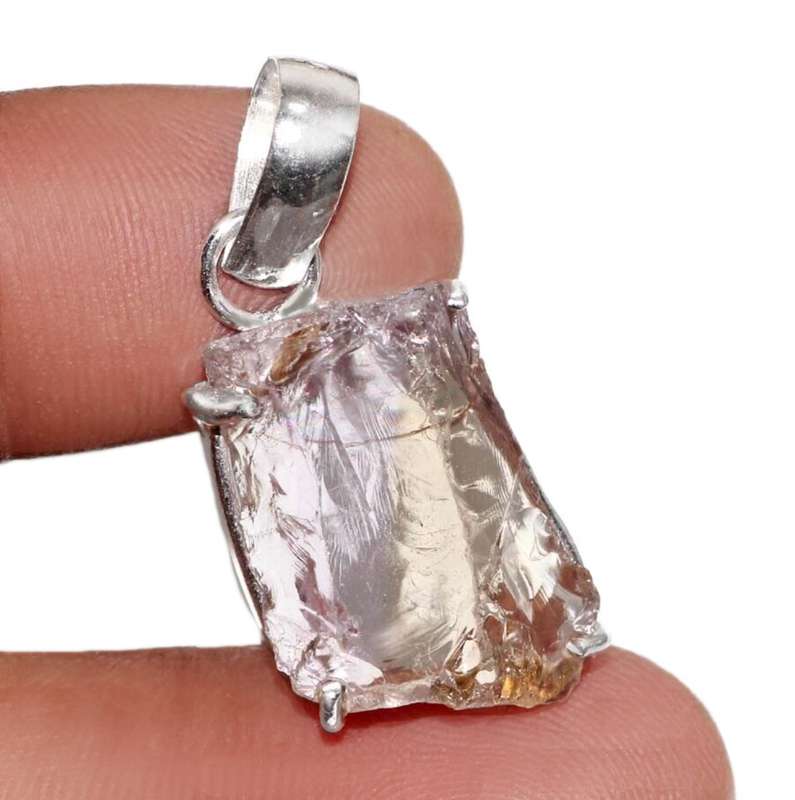 Handmade Ametrine Rough Gemstone set in .925 Sterling Silver Plated Dainty Pendant