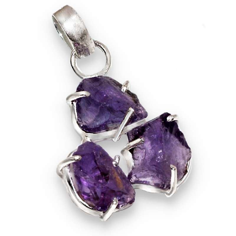 Natural Purple Amethyst Rough Gemstone 925 Sterling Silver Plated Dainty Pendant