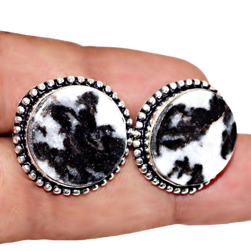 Natural Round White Buffalo Turquoise Gemstone .925  Sterling Silver Plated Handmade Stud Earrings