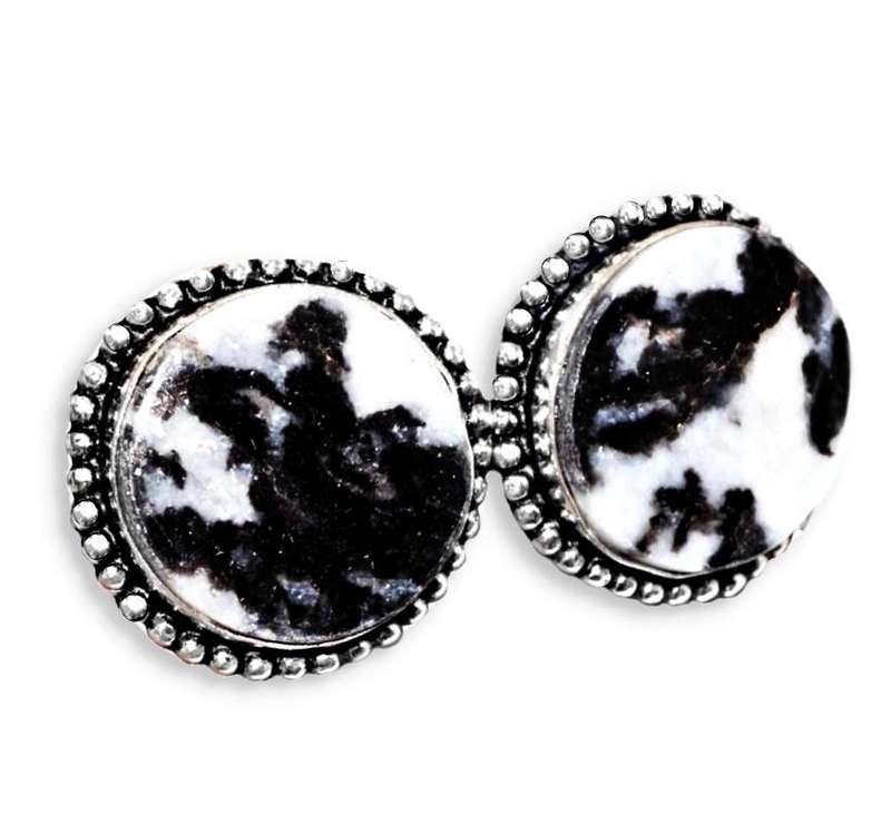 Natural Round White Buffalo Turquoise Gemstone .925  Sterling Silver Plated Handmade Stud Earrings
