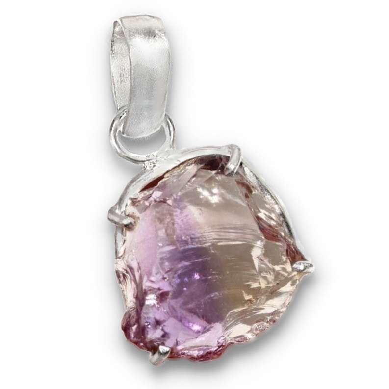 Natural Ametrine Rough Gemstone set in .925 Sterling Silver Plated Dainty Handmade Pendant