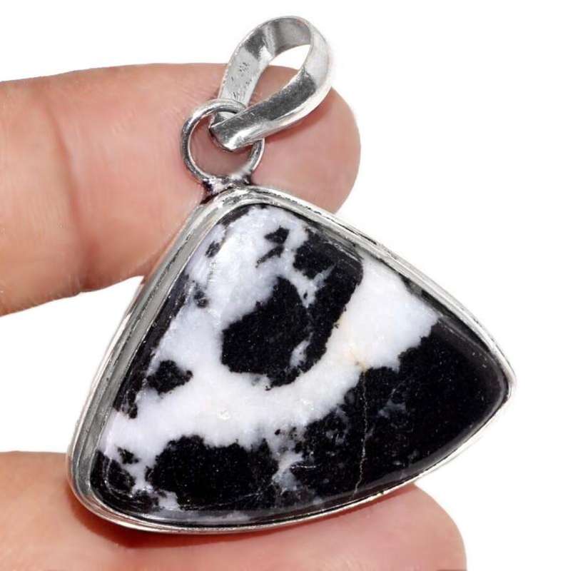 Natural White Buffalo Turquoise Geometric Gemstone set in .925 Sterling Silver Plated Pendant