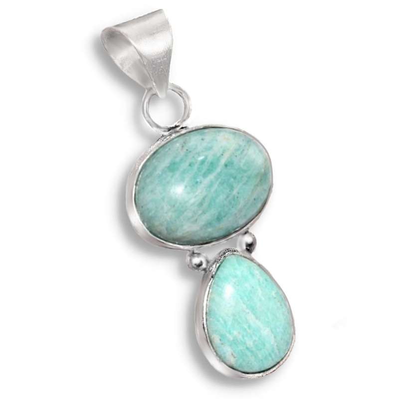 Natural Peruvian Amazonite Gemstones set in .925 Sterling Silver Plated Handmade Dainty Pendant