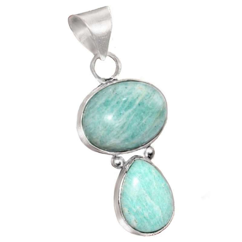 Natural Peruvian Amazonite Gemstones set in .925 Sterling Silver Plated Handmade Dainty Pendant