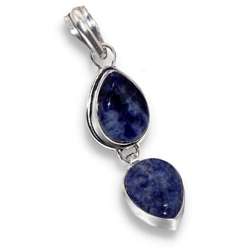 Handmade Natural Sodalite Pear Shape Gemstones set in .925 Sterling Silver Plated Pendant