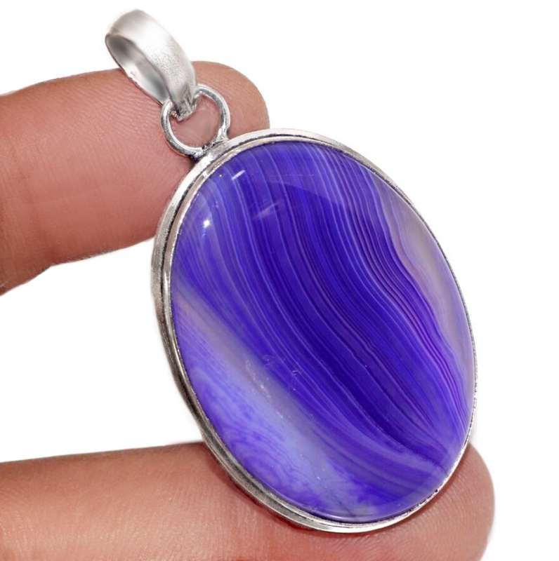 Natural Purple Botswana Agate Gemstone in .925 Sterling Silver Plated Handmade Pendant