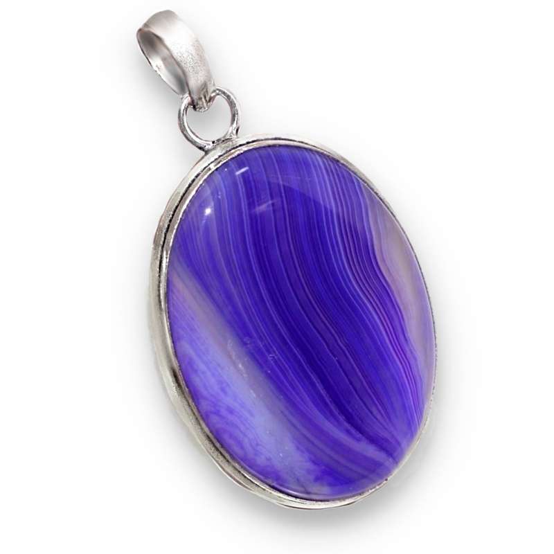 Natural Purple Botswana Agate Gemstone in .925 Sterling Silver Plated Handmade Pendant