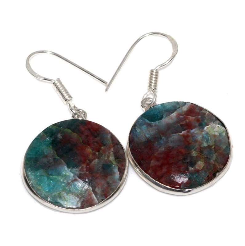 Natural Neon Blue Apatite Round Gemstone  set in .925 Sterling Silver Plated Handmade Earrings