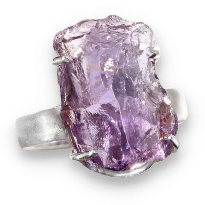 Enchanting Natural Purple Amethyst Raw Crystal .925 Silver Ring Size US 8.5 / Q1/2