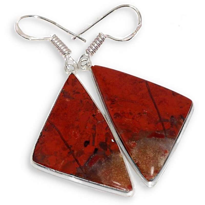 Natural Red Jasper Geometric Gemstone set in .925 Sterling Silver Plated Handmade Earrings
