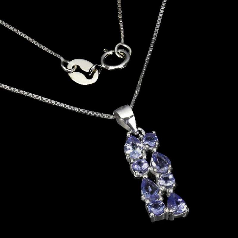 Deluxe Natural Unheated Tanzanite Mixed Shape Gemstone Solid .925 Silver & White Gold Necklace