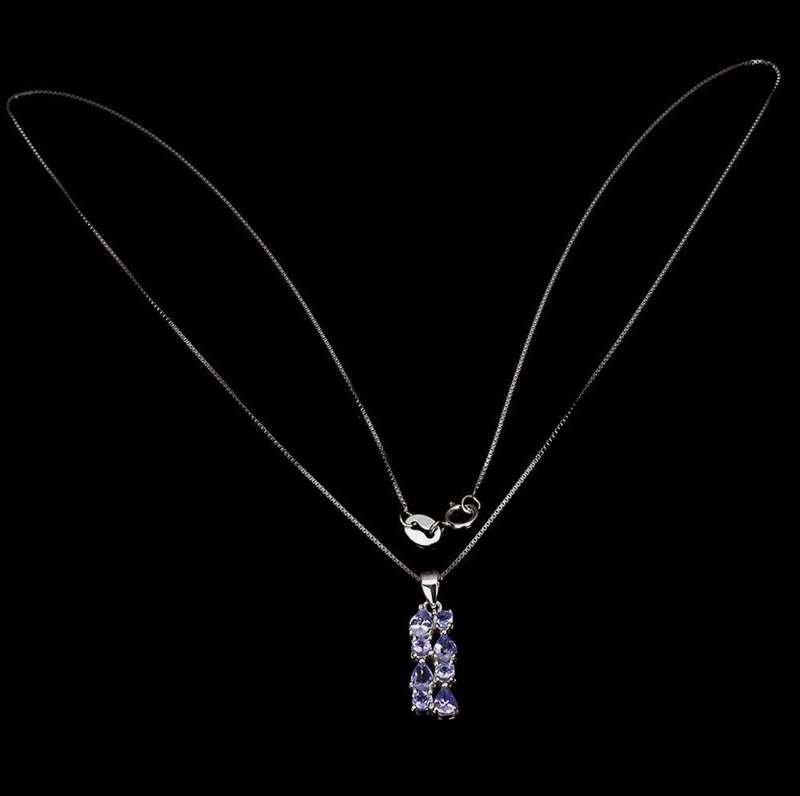 Deluxe Natural Unheated Tanzanite Mixed Shape Gemstone Solid .925 Silver & White Gold Necklace