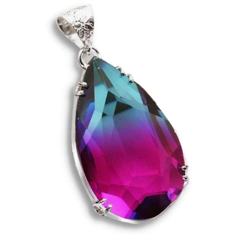 Bi -Colour Tourmaline Pear Shape set in .925 Sterling Silver Plated Handmade Elegant Pendant