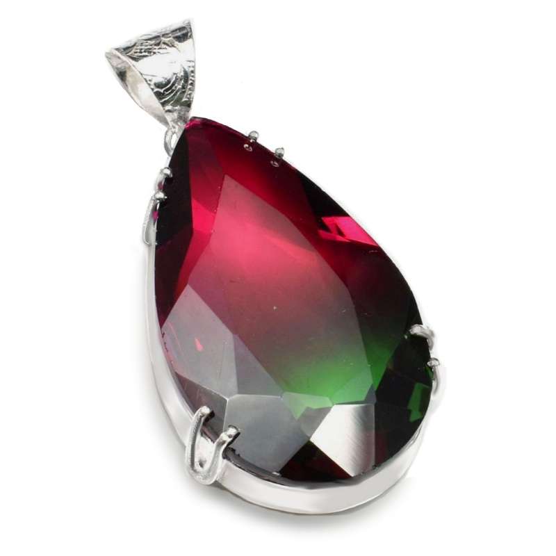 Bi-Colour Tourmaline Pear Shape set in 925 Sterling Silver Plated Handmade Pendant