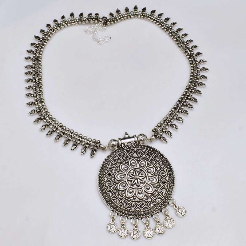 Handmade Antique Style Ethnic Bohemian 925 Sterling Silver Plated Necklace