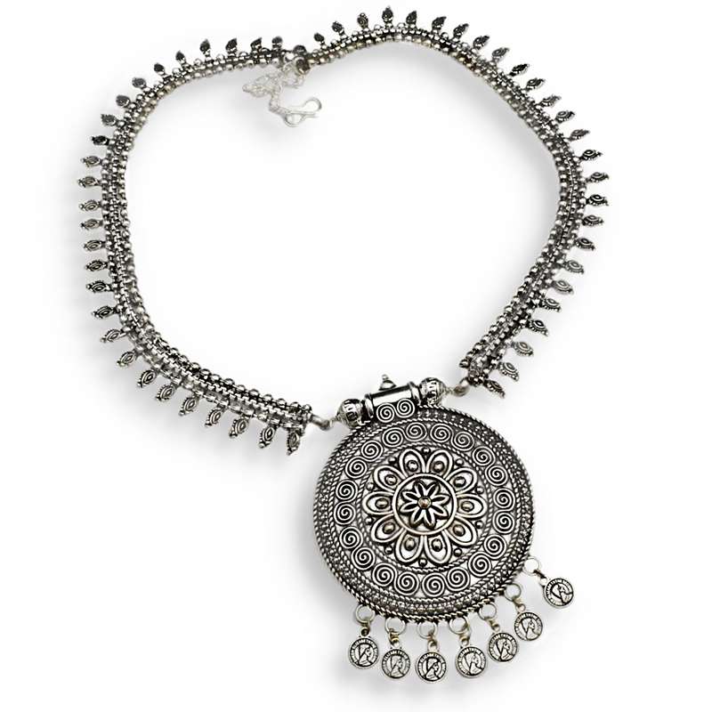 Handmade Antique Style Ethnic Bohemian 925 Sterling Silver Plated Necklace