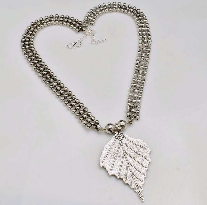 Antique Style Leaf Shape 925 Sterling Silver Plated Handmade Necklace