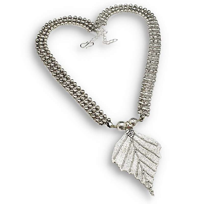 Antique Style Leaf Shape 925 Sterling Silver Plated Handmade Necklace