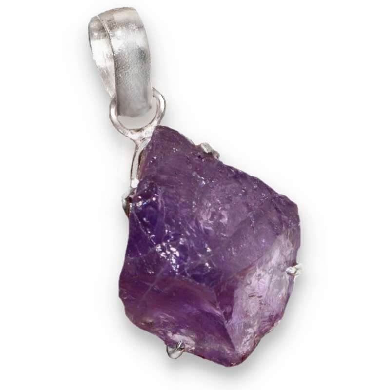 Natural Purple Amethyst Rough Gemstone set in 925 Sterling Silver Plated Handmade Pendant