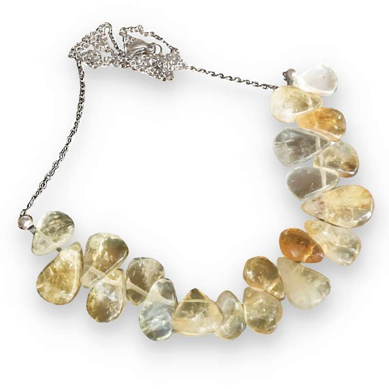 Genuine Citrine Pears Gemstone Necklace Hypo allegenic Non Tarnish Stainless Steel Chain
