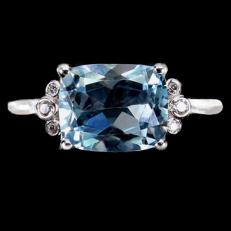 Deluxe Natural Sky Blue Topaz White CZ Solid .925 Sterling Silver Size 7 OR O