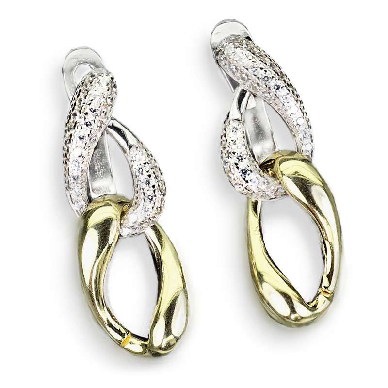 Two Tone AAA Diamond Cut AAA White CZ Solid .925 Silver 14K White and Yellow Gold Ring Size US 8 /Q