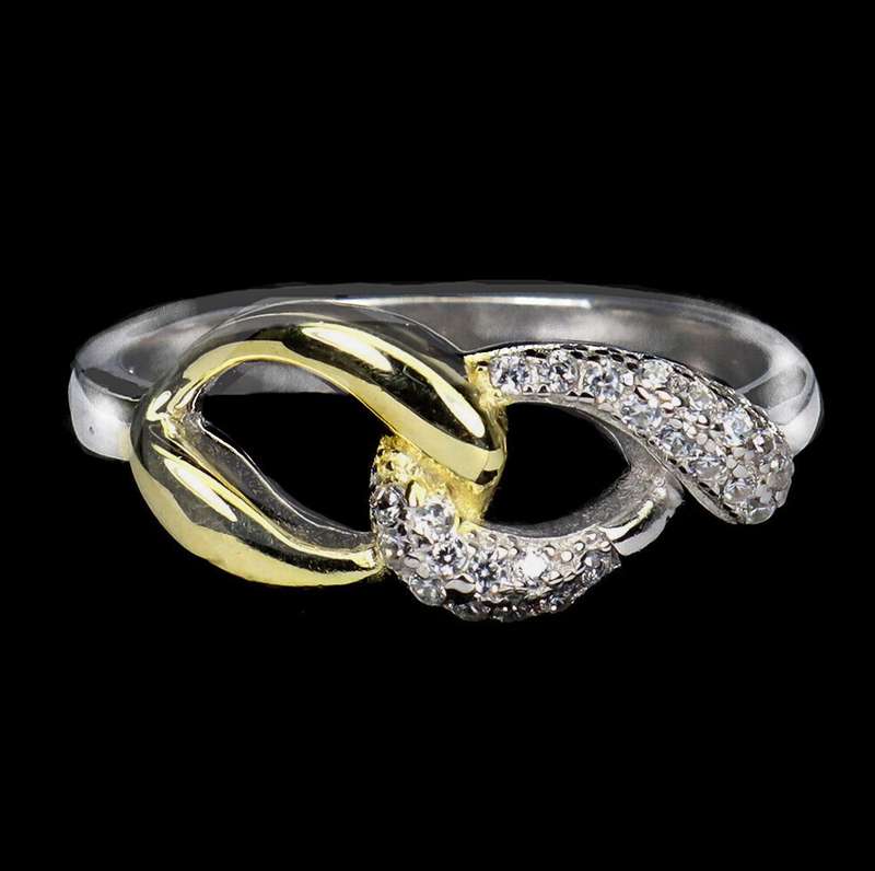 Two Tone AAA Diamond Cut AAA White CZ Solid .925 Silver 14K White and Yellow Gold Ring Size US 8 /Q