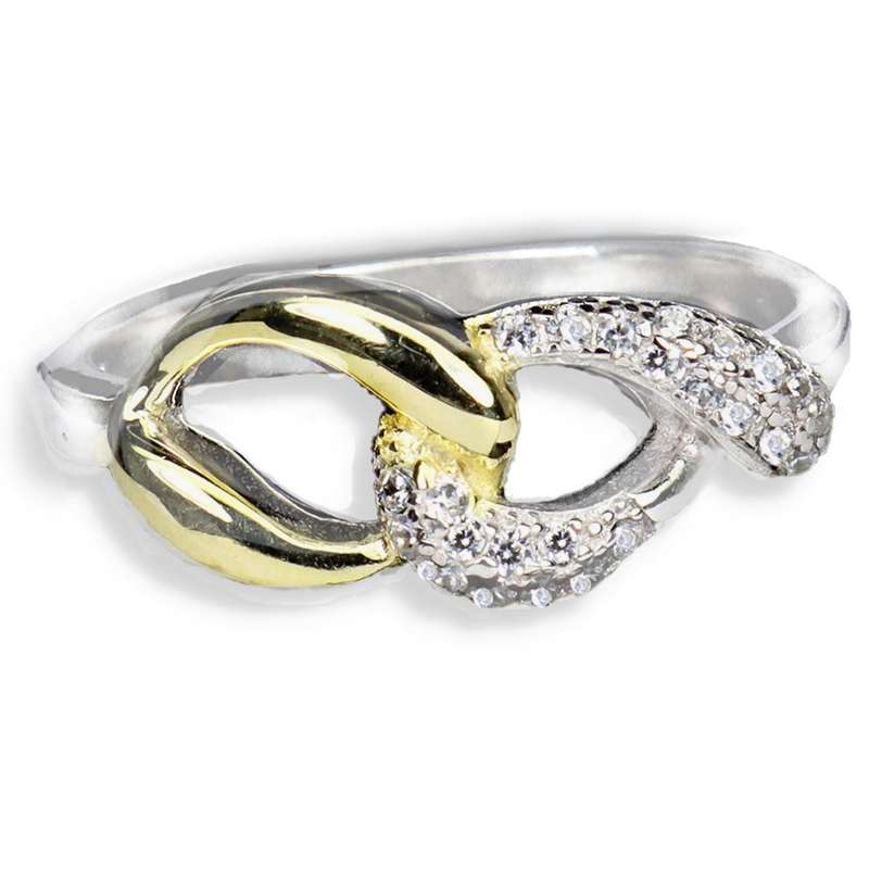 Two Tone AAA Diamond Cut AAA White CZ Solid .925 Silver 14K White and Yellow Gold Ring Size US 8 /Q