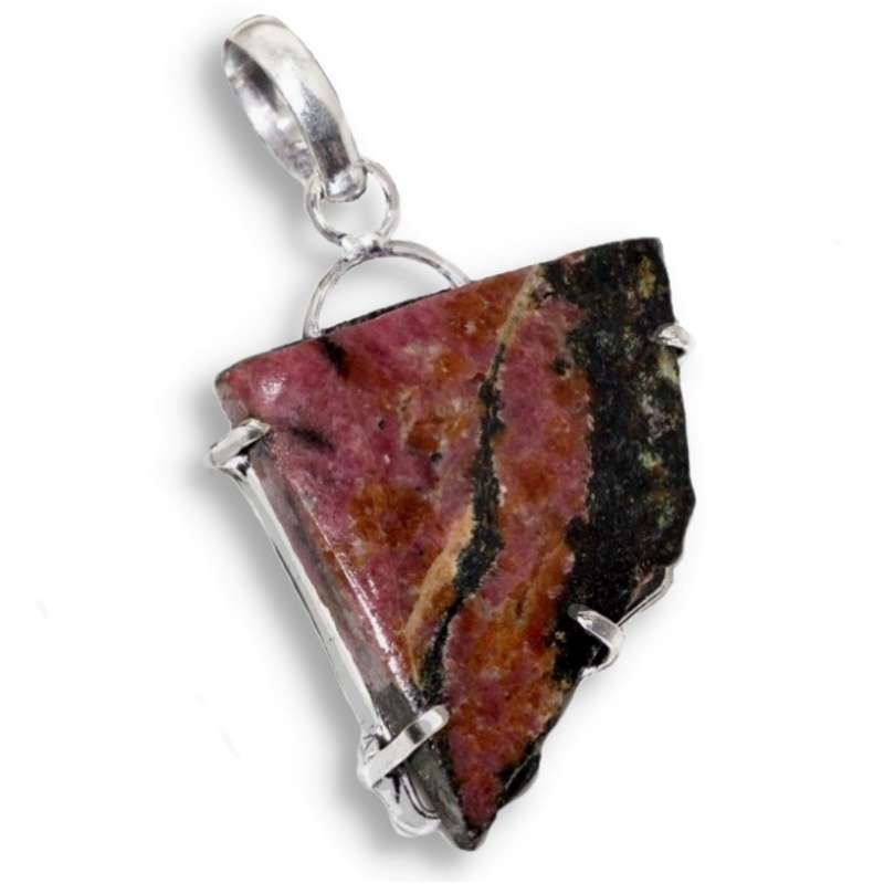 Handmade Natural Rhodonite Gemstone set in 925 Sterling Silver Plated Handmade Pendant