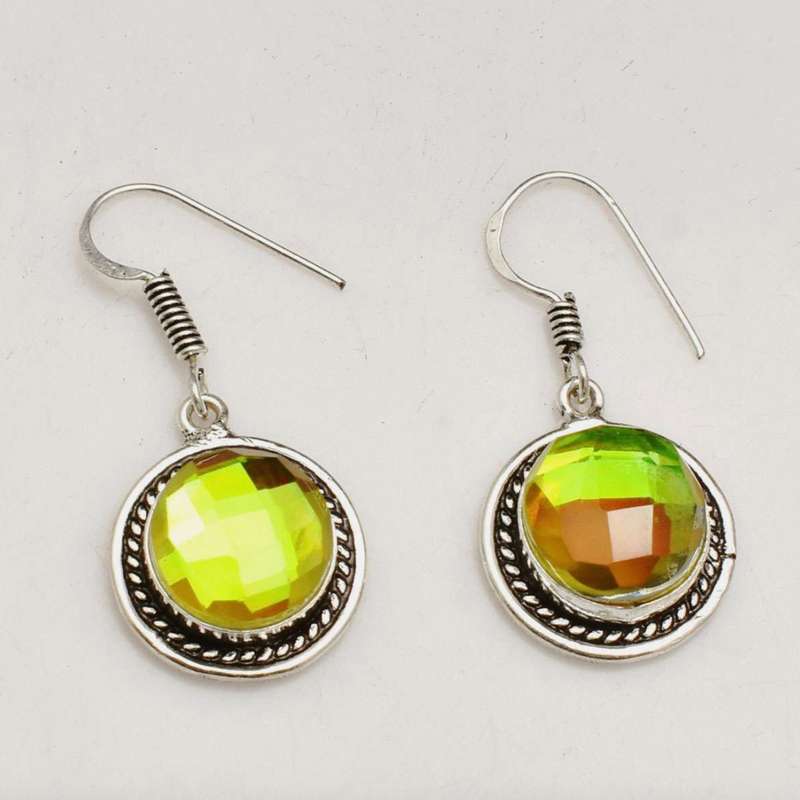 Mystic Fire Topaz Gemstone .925 Sterling Silver Plated Handmade Necklace and Earrings Set