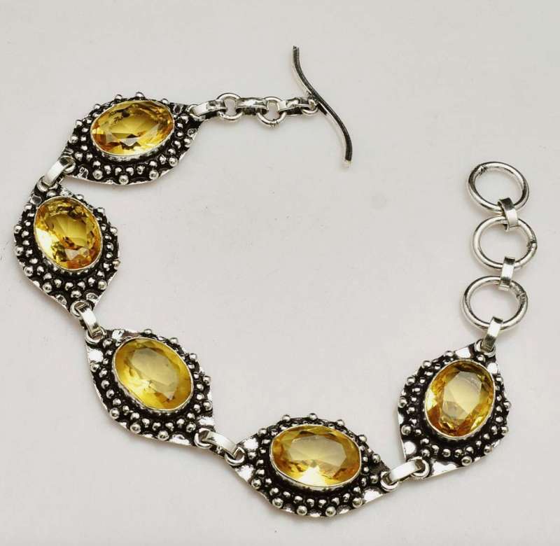 Faceted Sunny Citrine Oval Gemstones set in .925 Sterling Silver Plated  Handmade Bracelet