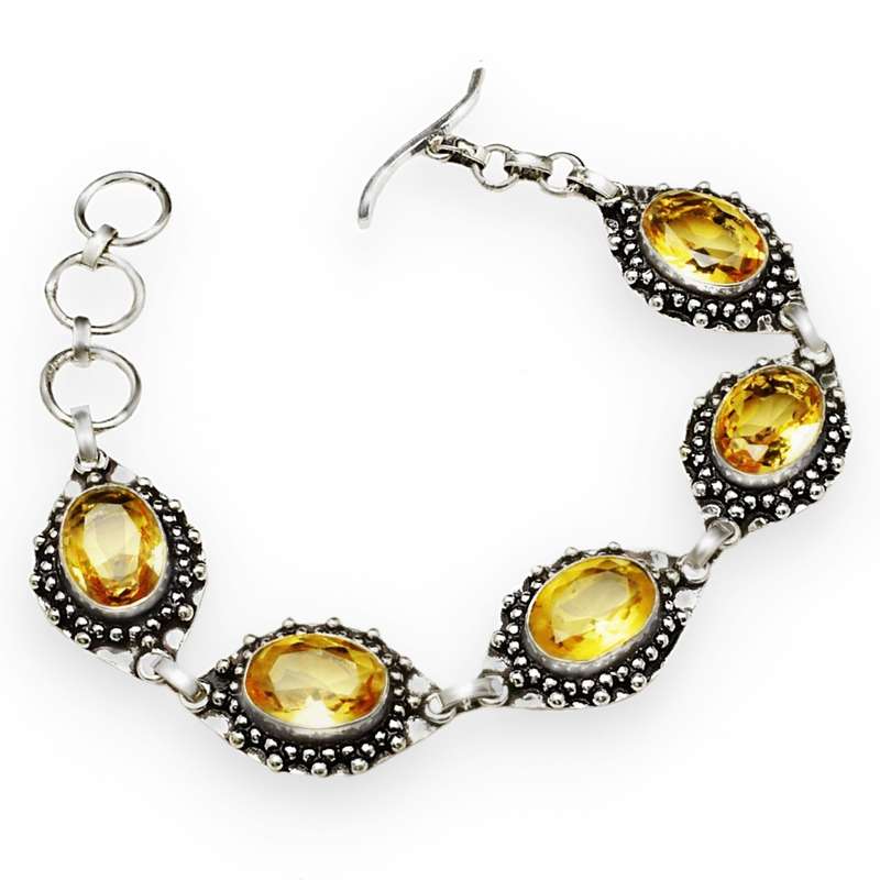 Faceted Sunny Citrine Oval Gemstones set in .925 Sterling Silver Plated  Handmade Bracelet