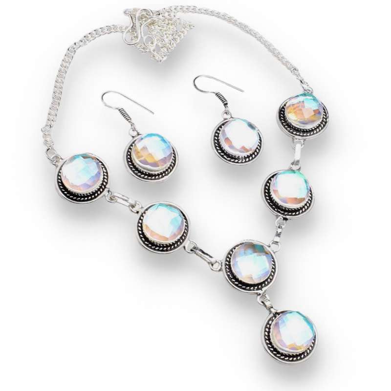 Rainbow Mystic Fire Topaz and Biwa Pearl set in .925 Sterling Silver Plated Handmade Bracelet