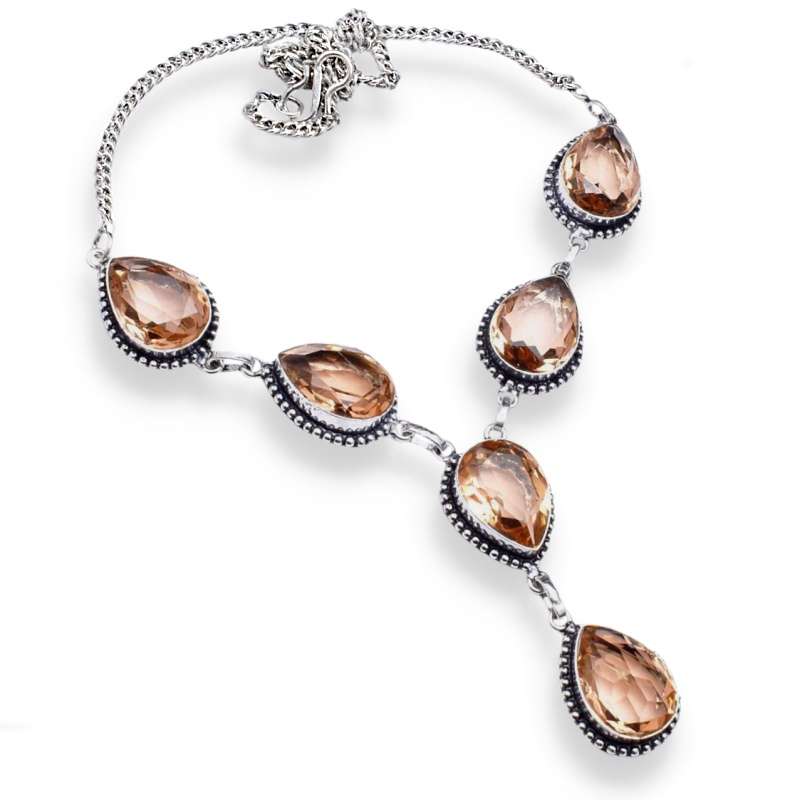 Elegant Morganite Pears Gemstone .925 Sterling Silver Plated Handmade Necklace