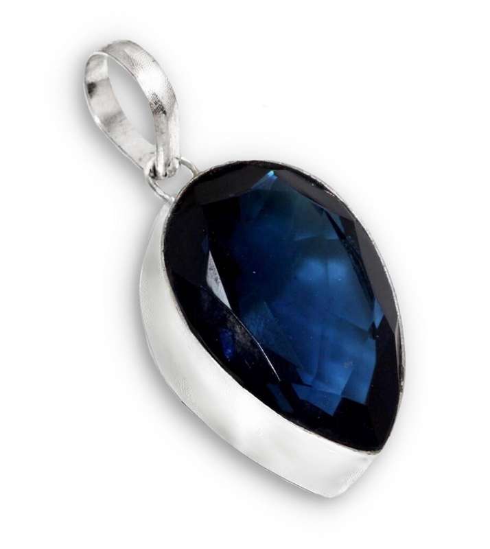 Handmade Sapphire Blue Quartz Pear Shape 925 Sterling Silver Plated Pendant