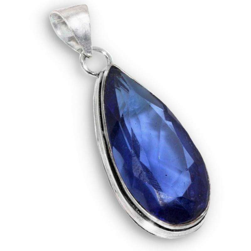 Sapphire Blue Quartz Pear Shape 925 Sterling Silver Plated Handmade Pendant
