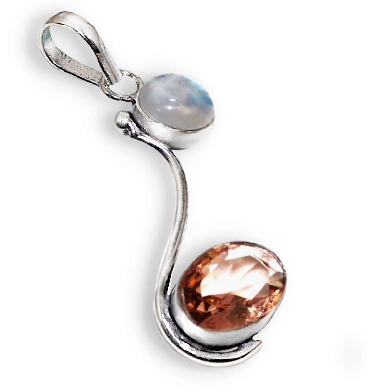 Modern Morganite and Moonstone Gemstone 925 Sterling Silver Plated HandmadePendant