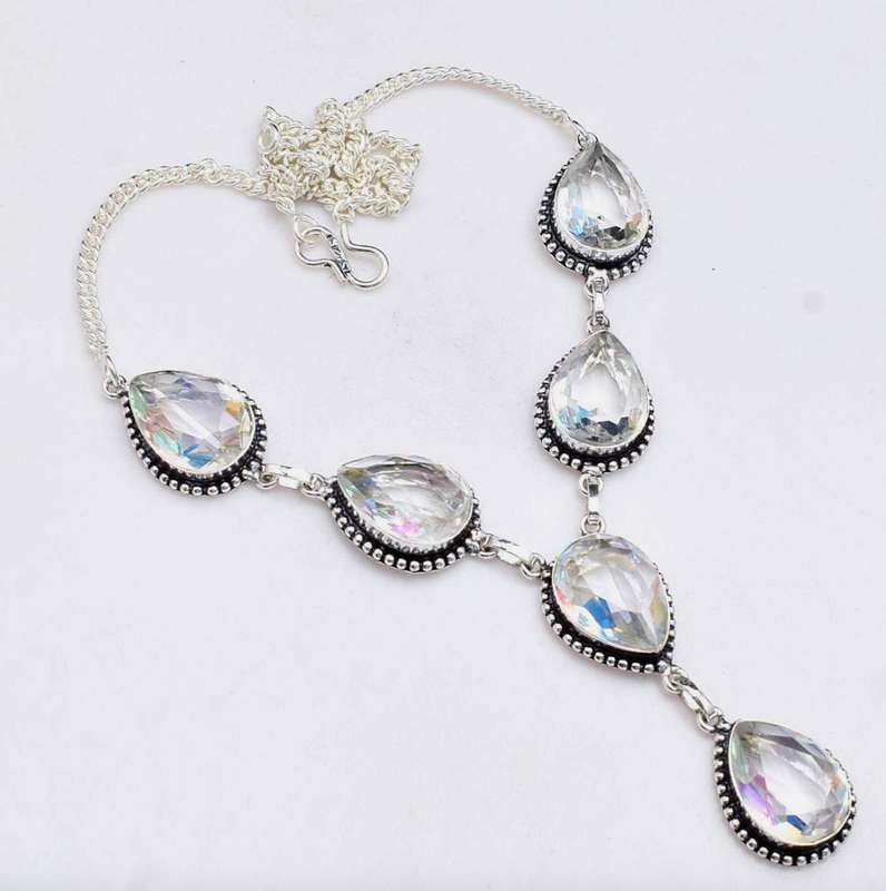 Fiery Quartz Pears Set in Antique Style .925 Sterling Silver Plated Handmade Necklace