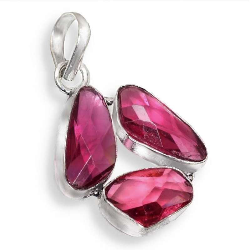 Rubillite Shapes set in .925 Sterling Silver Plated Handmade Pendant