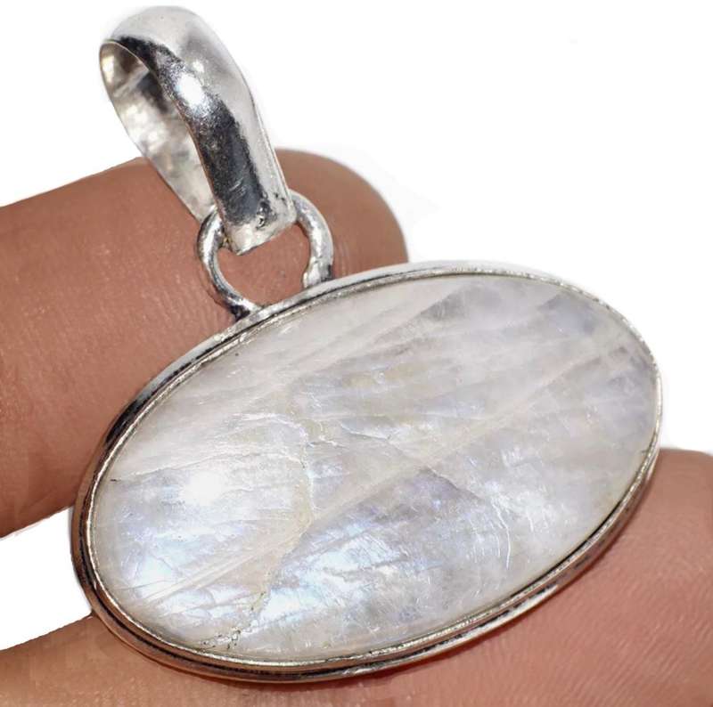Natural Rainbow Moonstone Oval set in .925 Sterling Silver Plated Handmade Dainty Pendant