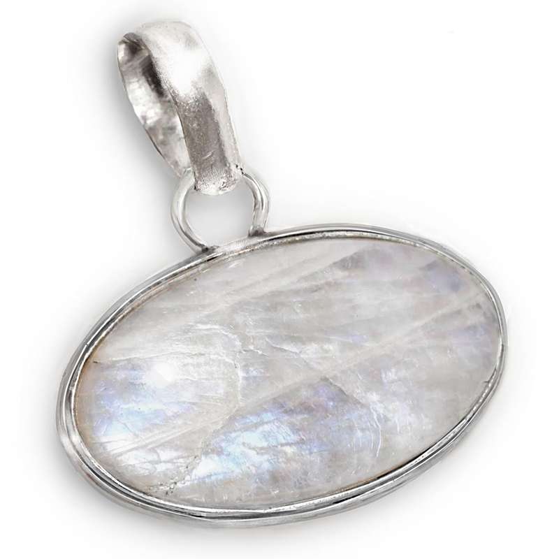 Natural Rainbow Moonstone Oval set in .925 Sterling Silver Plated Handmade Dainty Pendant