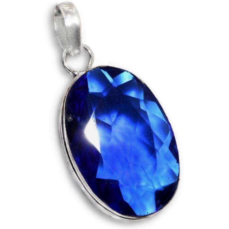 Sapphire Blue Quartz Oval Shape 925 Sterling Silver Plated Handmade Pendant