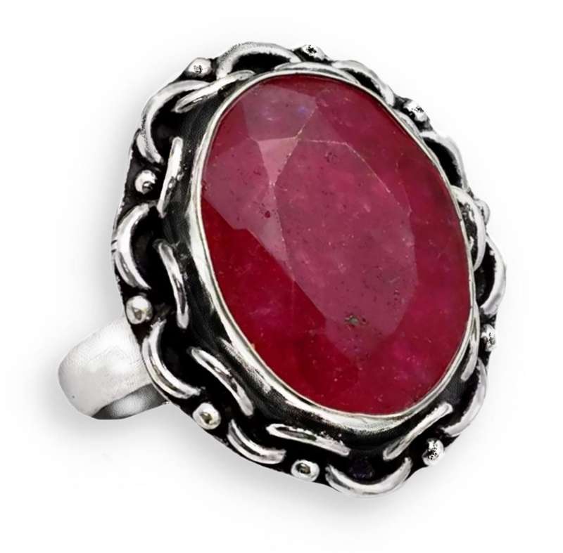 Indian Cherry Ruby Oval set in  Antique Style .925 Sterling Silver Plated Handmade Ring US 9.5
