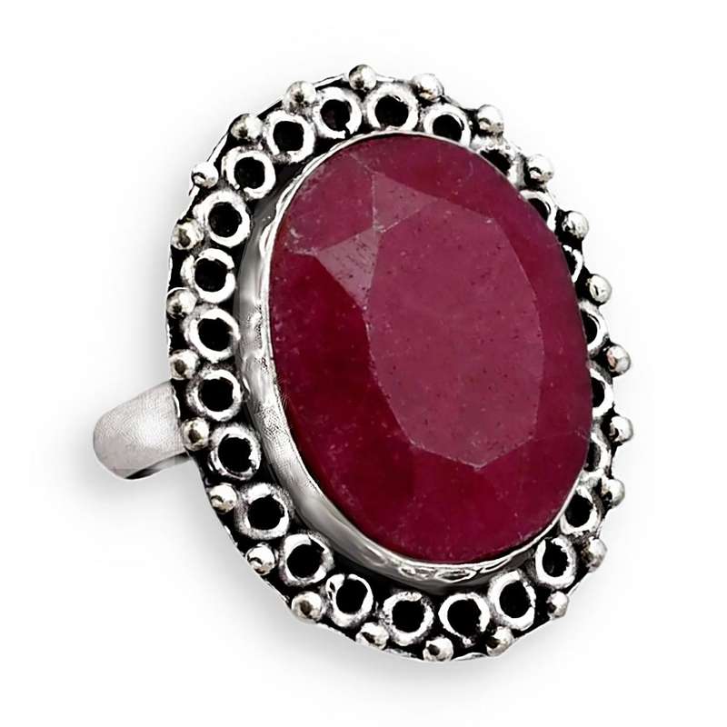 Indian Cherry Ruby Oval set in  Antique Style .925 Sterling Silver Plated Handmade Ring US 9.75