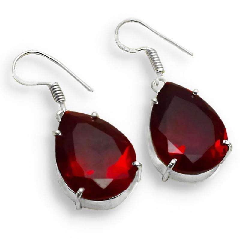 Pear Shape Garnet set in .925 Sterling Silver Plated Handmade Earrings