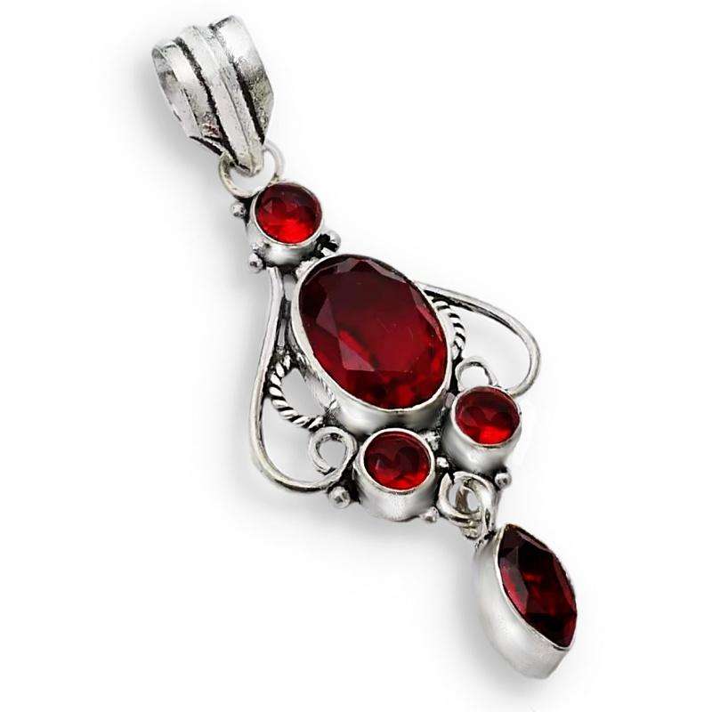 Handmade Mixed Shape Garnet Quartz set in .925 Sterling Silver Plated Pendant